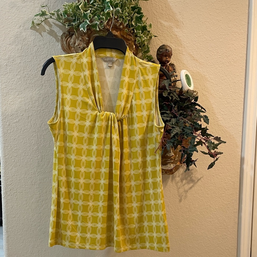 BANANA REPUBLIC SZ 14 Chic Yellow & White Patterned Women's Blouse Gently Used